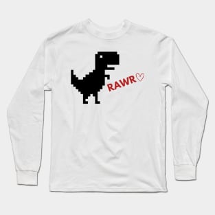 Rawr Dinosaur Happy Valentines Day - Game Pixel Dinosaur Long Sleeve T-Shirt